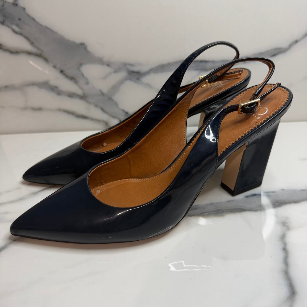 Franco Sarto Women's Blue Patent Leather Sophie Slingback Sophie Pumps Sz 9.5 - Picture 3 of 8